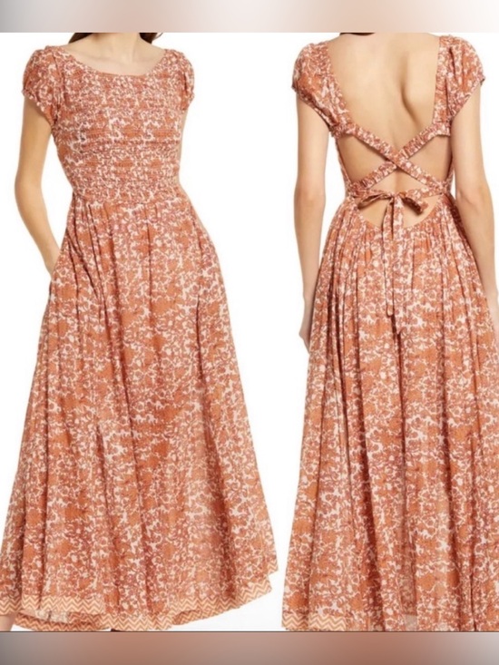 Free People Dresses & Skirts - New Free People Ultraviolet Maxi Floral Back Cut-out Dress Size Large